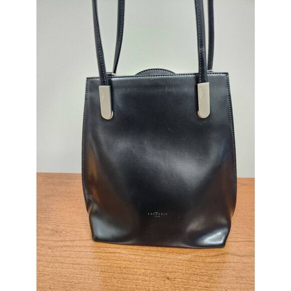 NWOT AUTHENTIC FREDERIC PARIS Black smooth Patent Leather Backpack Style Purse w - Picture 1 of 13